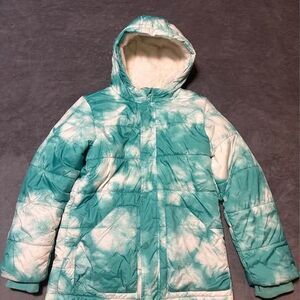 Cat & Jack Cozy Heavy Duty Teal/White Tie-Dye Puffer Winter Coat